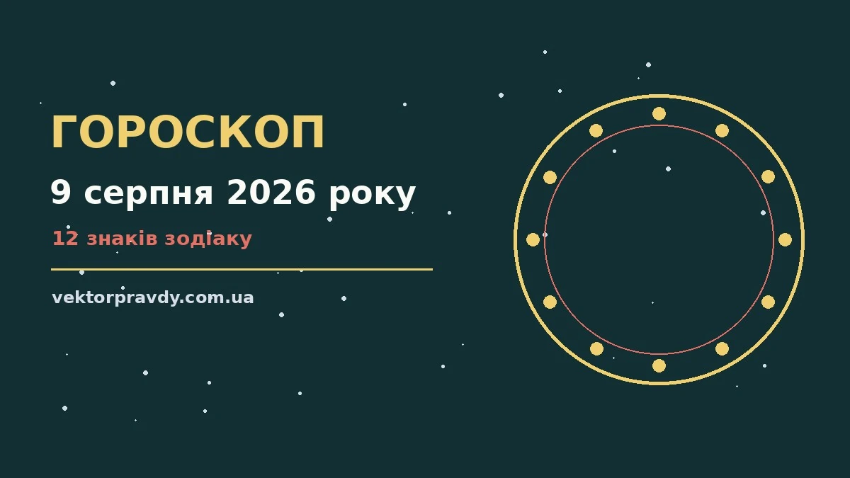 Гороскоп на 9 серпня 2026 року: справи й почуття цього дня для спокійних і точних рішень